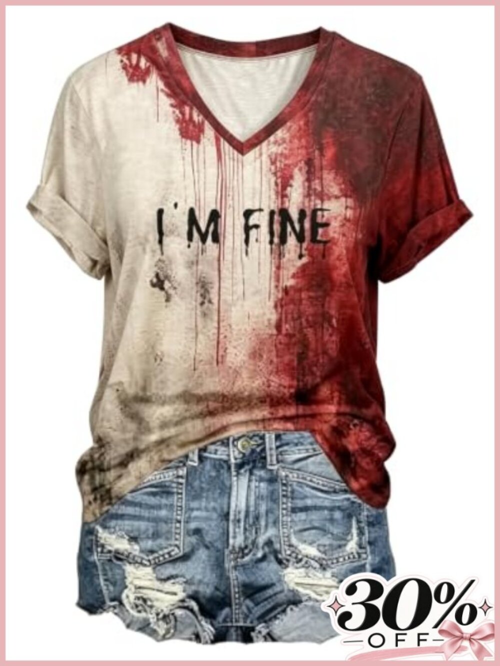 Womens Halloween Blood Splatter Graphic T-Shirt V-Neck Short Sleeve